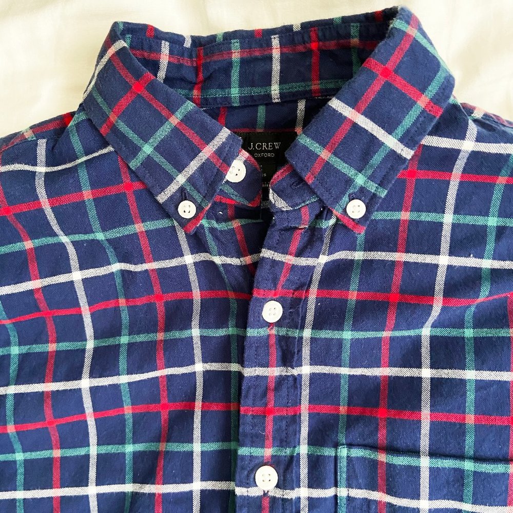 J Crew Navy Plaid Button Up Long Sleeve